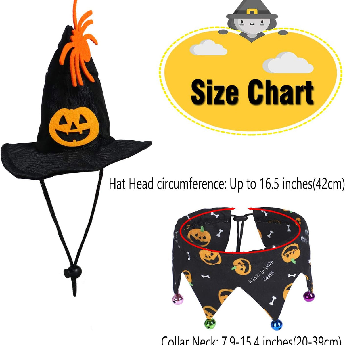 Cat Halloween Costume Halloween Cat Collar with Bells and Halloweens Pumpkin Hat Cats Costume Suit for Cats and Small Dogs
