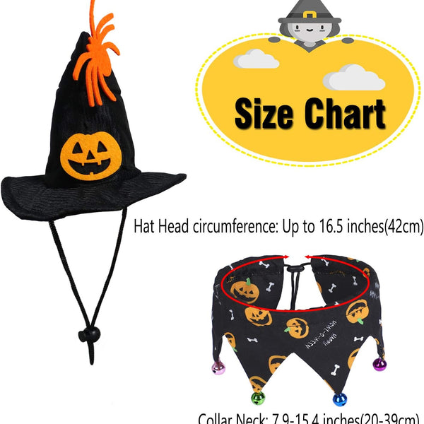 Cat Halloween Costume Halloween Cat Collar with Bells and Halloweens Pumpkin Hat Cats Costume Suit for Cats and Small Dogs