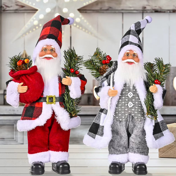 Christmas Santa Claus with Gift Bag Standing Santa Claus Statue Resin Mini Holding Presents Home Navidad Party Ornaments