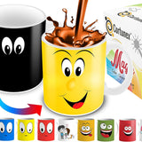 Color Changing Coffee Mug - 11 Ounce Heat Sensitive Mug for Cartoon Lovers with a Funny Yellow Smiley Face - Unique Heat Changing Mug - Ceramic Coffee Tea Cup with Fun Gift Box