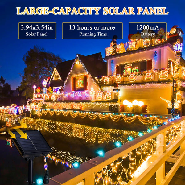 320 LED Solar Net Lights Outdoor Waterproof, 9.8Ft X 6.6Ft Solar Christmas Lights with Remote, Warm White Mesh Bush Light for outside Gazebo Bush Tree Garden Decor