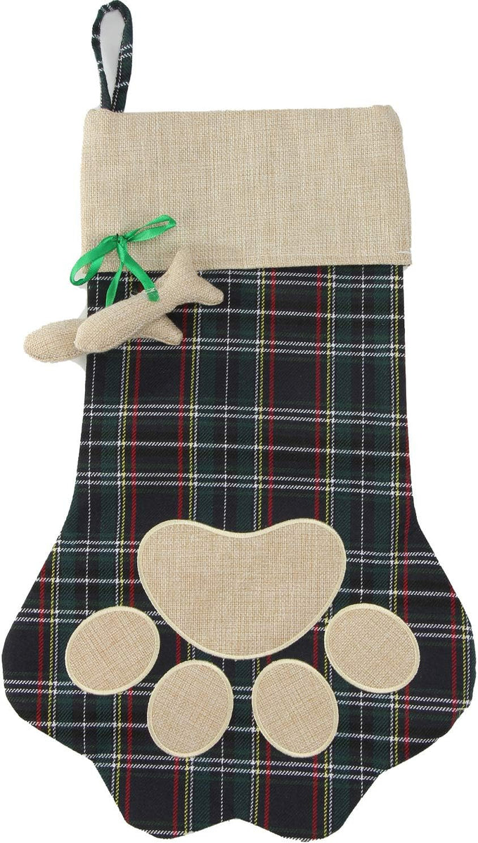 Christmas Pet Stockings Cat Dog Paw Dog Fish Bone Pattern Stockings Buffalo Plaid Fireplace Hanging Stockings for Fireplace Tree Decoration