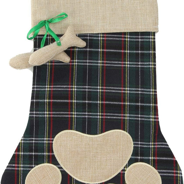 Christmas Pet Stockings Cat Dog Paw Dog Fish Bone Pattern Stockings Buffalo Plaid Fireplace Hanging Stockings for Fireplace Tree Decoration