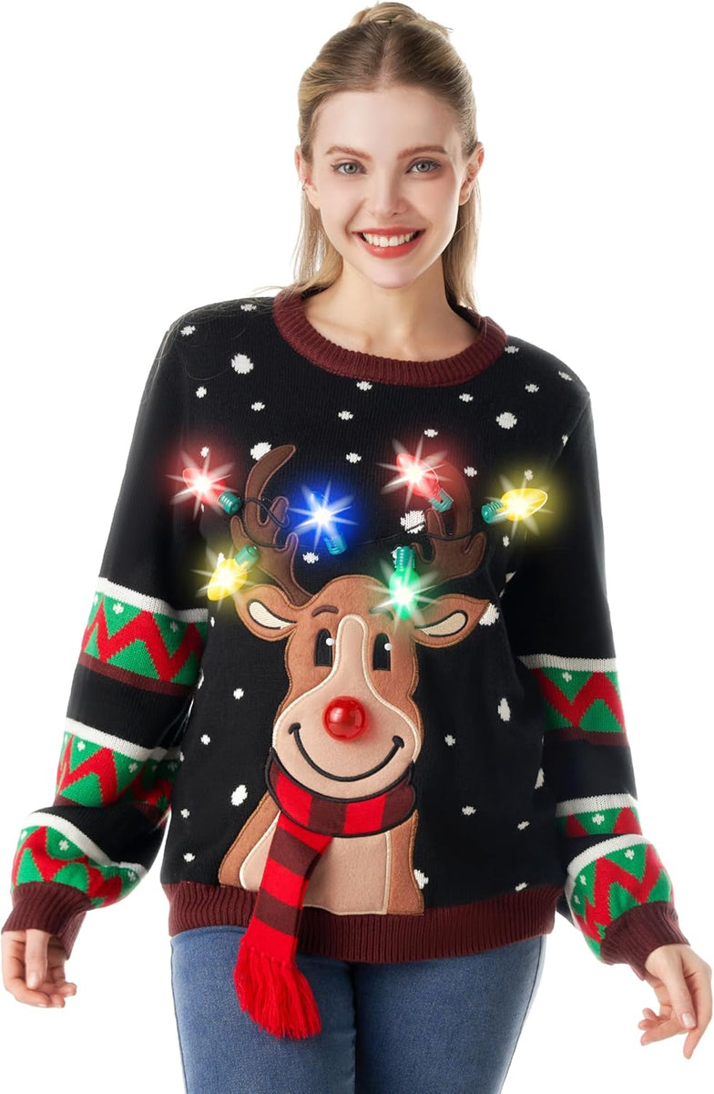 LED Light up Christmas Sweater for Women, Ugly Christmas Sweater with Light Bulbs, Funny Pullover 2025