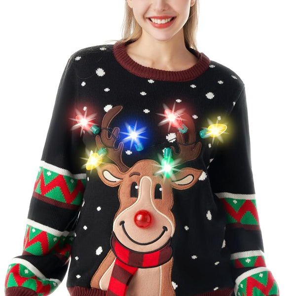 LED Light up Christmas Sweater for Women, Ugly Christmas Sweater with Light Bulbs, Funny Pullover 2025