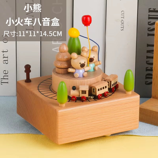 Wooden Carousel Music Box Ornaments Rotatable Hand-Cranked Music Box DIY Handmade Birthday Christmas Gift Children’S Toys