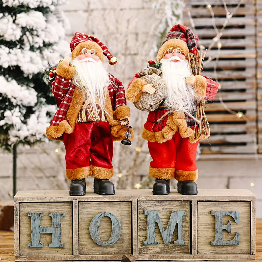 Christmas Santa Claus with Gift Bag Standing Santa Claus Statue Resin Mini Holding Presents Home Navidad Party Ornaments