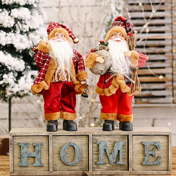 Christmas Santa Claus with Gift Bag Standing Santa Claus Statue Resin Mini Holding Presents Home Navidad Party Ornaments