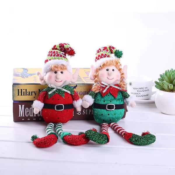 33X11Cm Red Green Christmas Decoration Plush Leg Elf Doll Ornaments Boys Girls Elves Toy Doll New Year Navidad Home Decoration