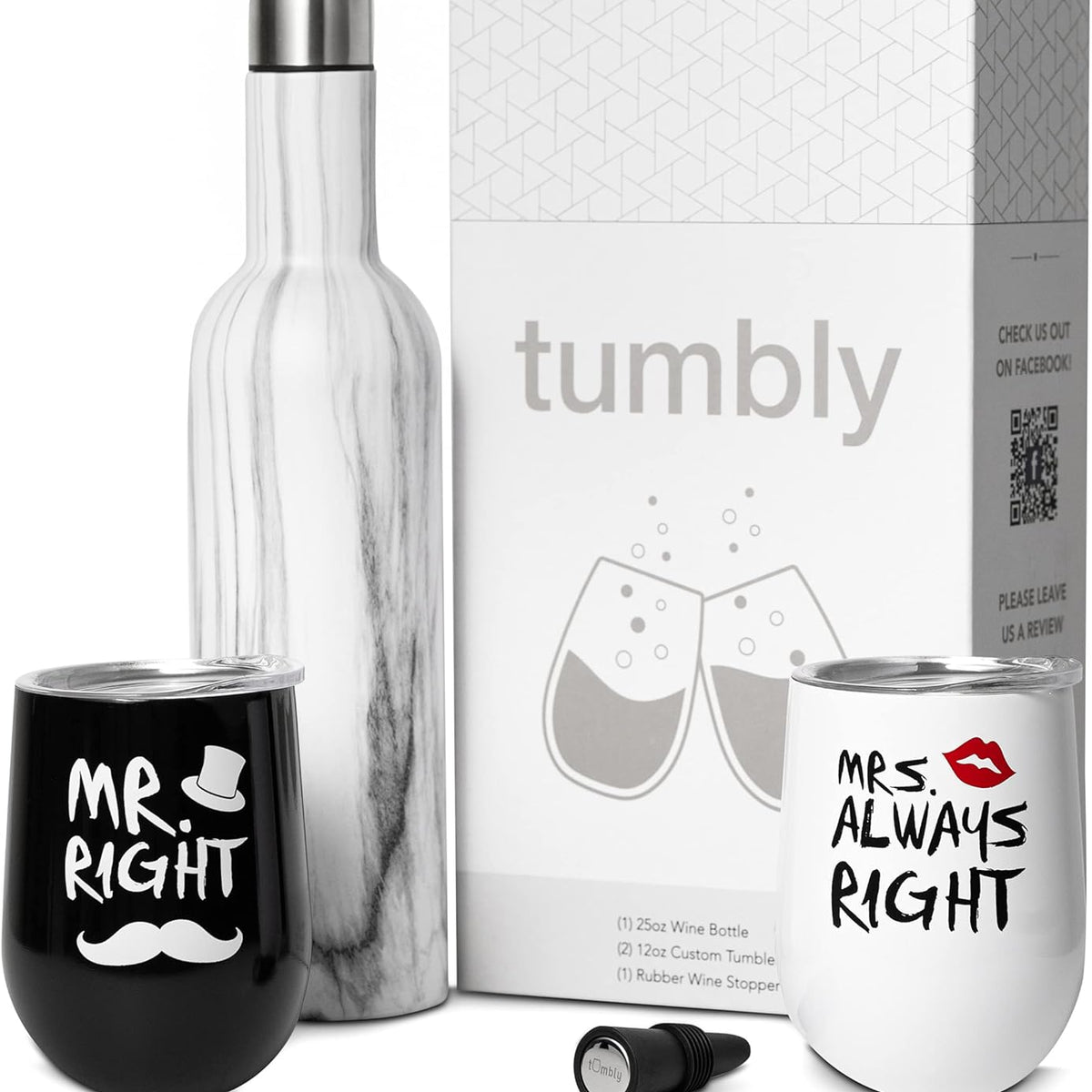 Mr Right Mrs Always Right - Wedding Gifts for Couples, Mr and Mrs Gifts, Mr and Mrs Tumblers, Gifts for Couples - Mr and Mrs Wine Glasses, Bridal Shower Gift, Newlywed Gift