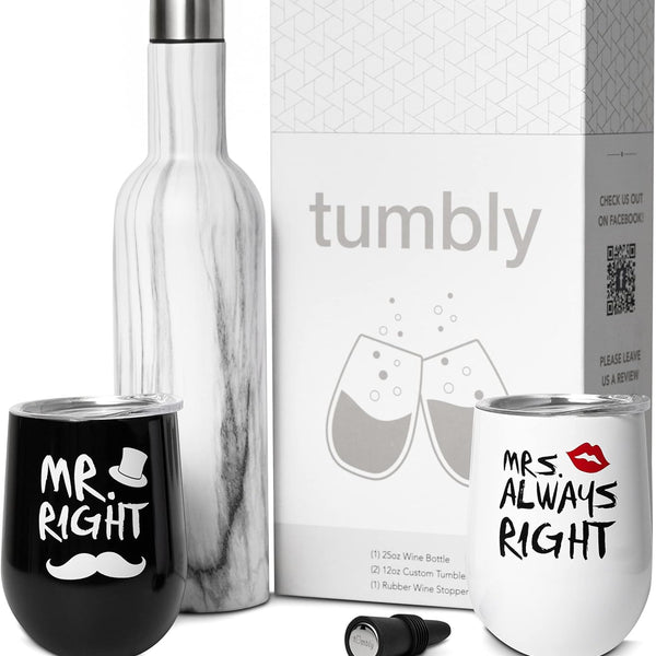 Mr Right Mrs Always Right - Wedding Gifts for Couples, Mr and Mrs Gifts, Mr and Mrs Tumblers, Gifts for Couples - Mr and Mrs Wine Glasses, Bridal Shower Gift, Newlywed Gift