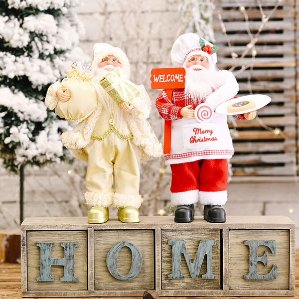 Christmas Santa Claus with Gift Bag Standing Santa Claus Statue Resin Mini Holding Presents Home Navidad Party Ornaments