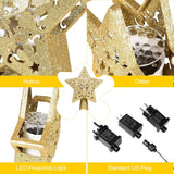 Christmas Tree Topper Lighted with Star Projector, LED Rotating 3D Glitter Tree Topper for Christmas Tree, Christmas Decorations Lights (Golden)