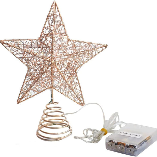 Christmas Tree Topper Star, Christmas Treetop Decorations with Warm White Led Light and Timer Function, Hollowed-Out Glittered Star for Home and Office Decoration, 8 X 10 Inch