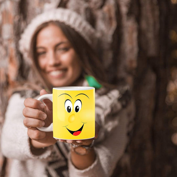 Color Changing Coffee Mug - 11 Ounce Heat Sensitive Mug for Cartoon Lovers with a Funny Yellow Smiley Face - Unique Heat Changing Mug - Ceramic Coffee Tea Cup with Fun Gift Box