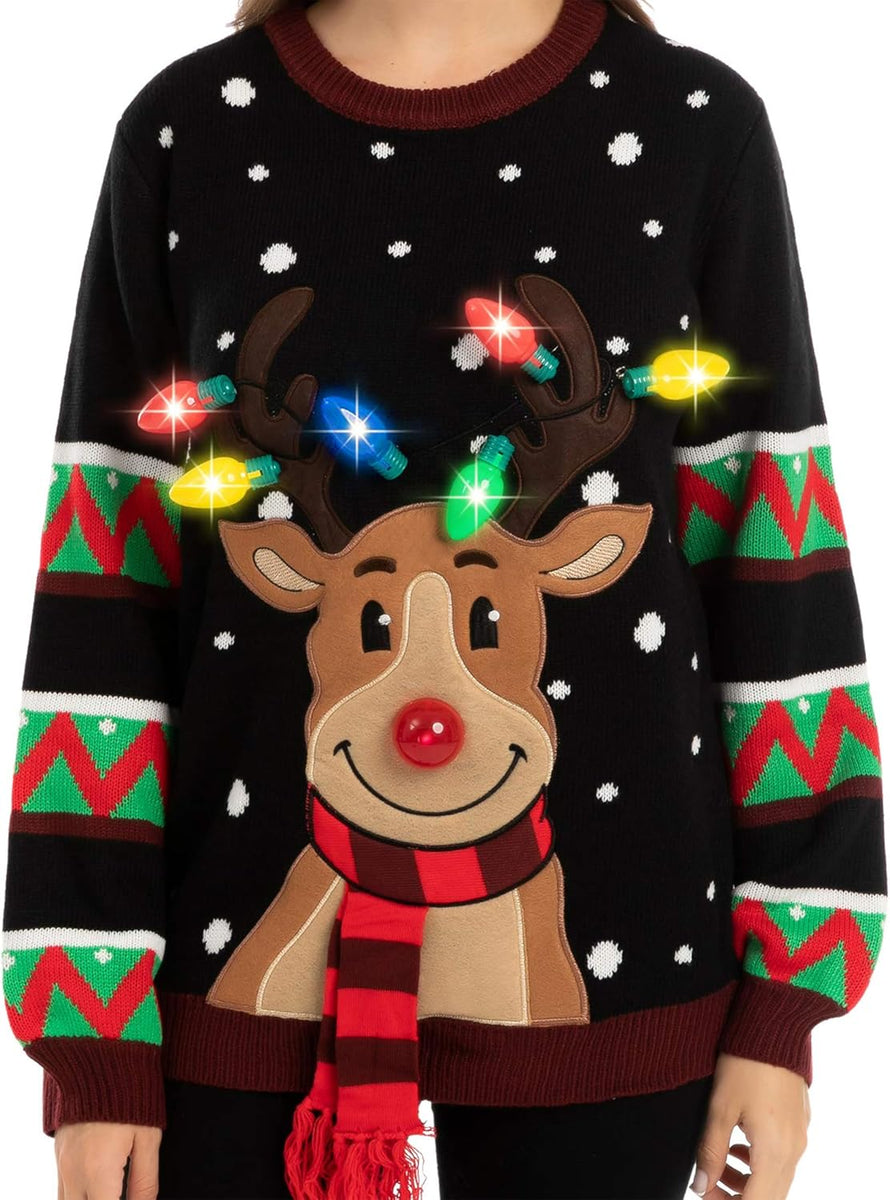 LED Light up Christmas Sweater for Women, Ugly Christmas Sweater with Light Bulbs, Funny Pullover 2025