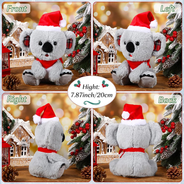 8 Inch Christmas Stuffed Animal Christmas Plush Doll with Santa Hat for Holiday Decoration Winter Gifts(Koalas Style)