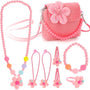 Kids Plush Jewelry Set, Necklace, Bracelet, Ring & Hair Clips for Girls (7-Piece)