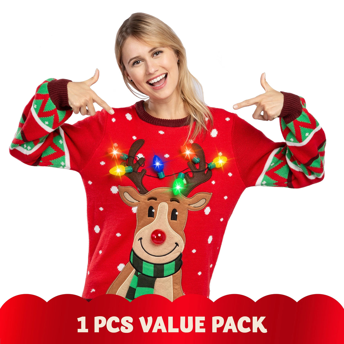Light up Ugly Christmas Sweaters for Women,Funny LED Reindeer Christmas Sweater for Women,Holiday Sweater