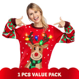 Light up Ugly Christmas Sweaters for Women,Funny LED Reindeer Christmas Sweater for Women,Holiday Sweater