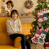 Christmas Pet Stockings Cat Dog Paw Dog Fish Bone Pattern Stockings Buffalo Plaid Fireplace Hanging Stockings for Fireplace Tree Decoration