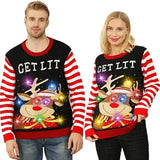 Unisex Light up Ugly Christmas Sweater,Knitted Ugly Sweater Christmas Pullover Crew Neck Sweaters with 9 Colorful Lights