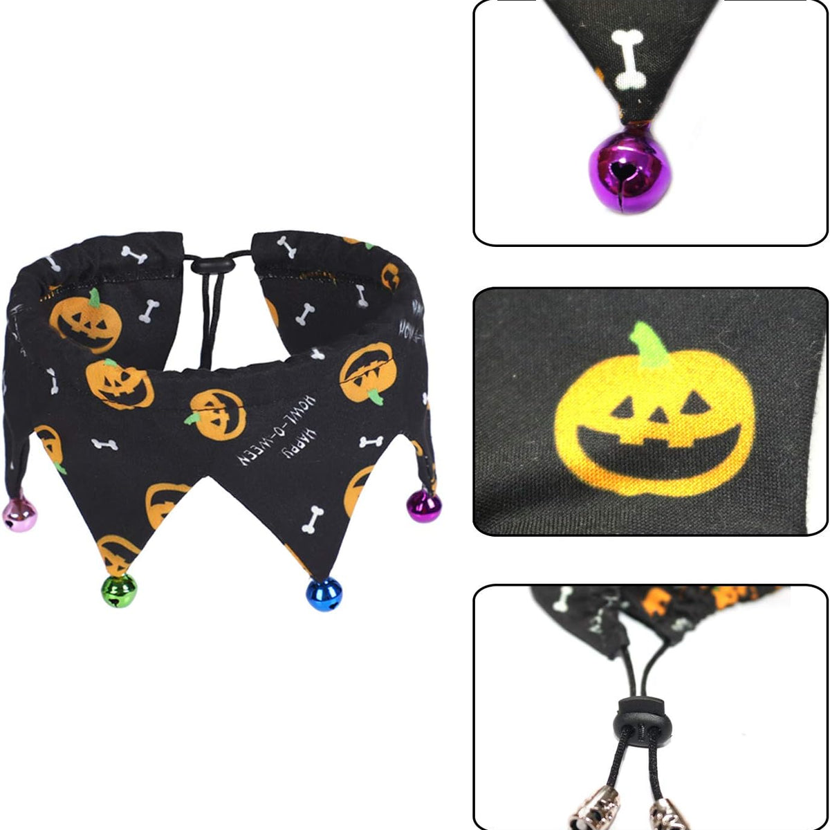 Cat Halloween Costume Halloween Cat Collar with Bells and Halloweens Pumpkin Hat Cats Costume Suit for Cats and Small Dogs