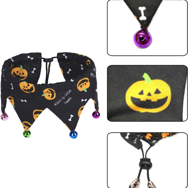 Cat Halloween Costume Halloween Cat Collar with Bells and Halloweens Pumpkin Hat Cats Costume Suit for Cats and Small Dogs
