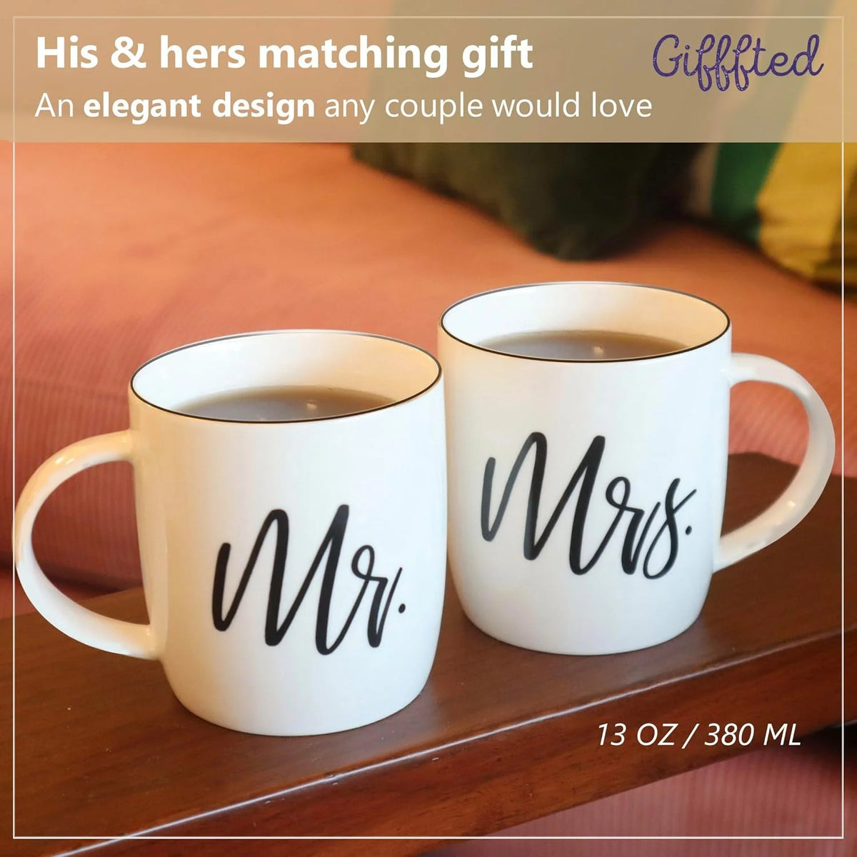 Triple  Mr and Mrs Coffee Mugs Couples Gifts Ideas for Christmas Wedding Anniversary Engagement Valentines His Hers Present,Husband Wife Him Her Men Women Bride Groom Newlyweds, Ceramic 380Ml