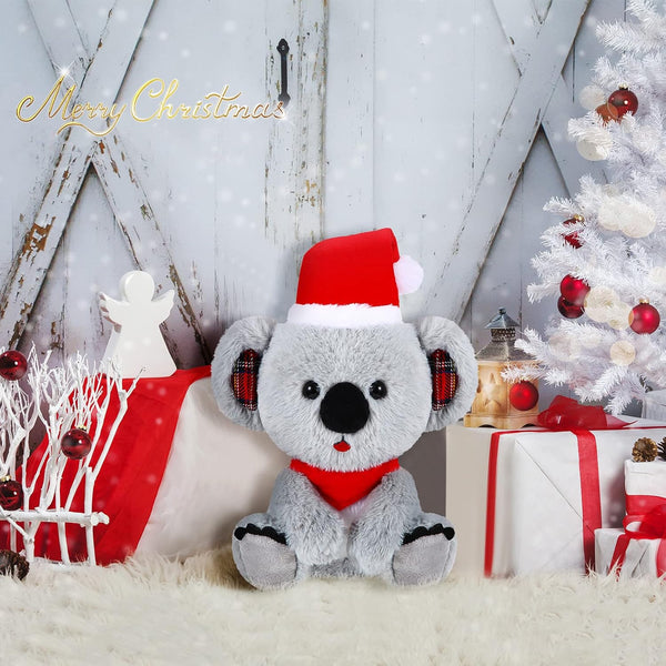 8 Inch Christmas Stuffed Animal Christmas Plush Doll with Santa Hat for Holiday Decoration Winter Gifts(Koalas Style)