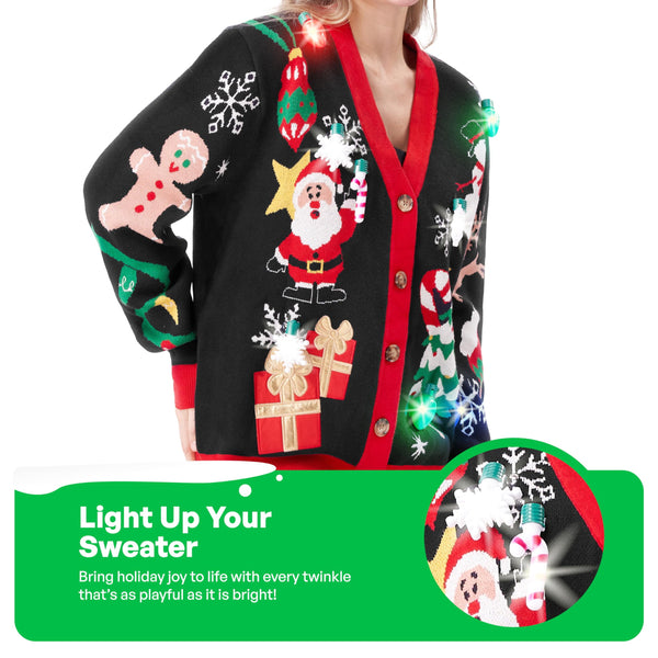 Light up Christmas Sweater Cardigan,Ugly Christmas Sweaters for Women,Funny Rudolph Reindeer Jumper Xmas Sweater for Women