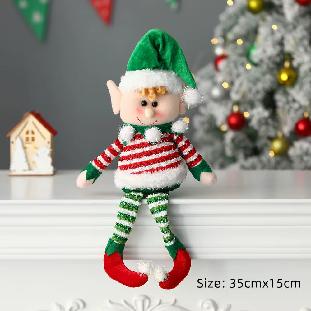 33X11Cm Red Green Christmas Decoration Plush Leg Elf Doll Ornaments Boys Girls Elves Toy Doll New Year Navidad Home Decoration