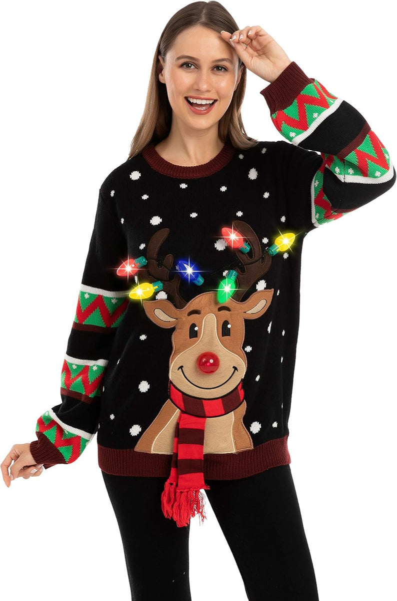 LED Light up Christmas Sweater for Women, Ugly Christmas Sweater with Light Bulbs, Funny Pullover 2025