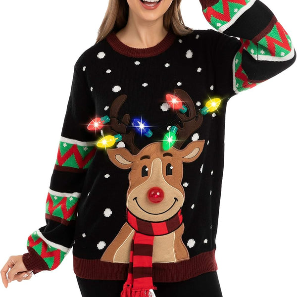 LED Light up Christmas Sweater for Women, Ugly Christmas Sweater with Light Bulbs, Funny Pullover 2025