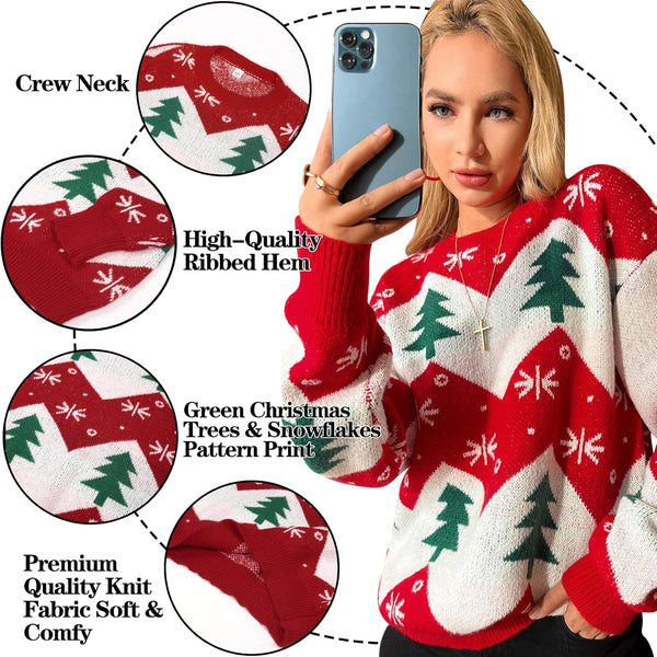 Women'S Ugly Christmas Sweater Funny Cute Christmas Tree Snowflake Reindeer Santa Xmas Knitted Pullover Jumper Tops