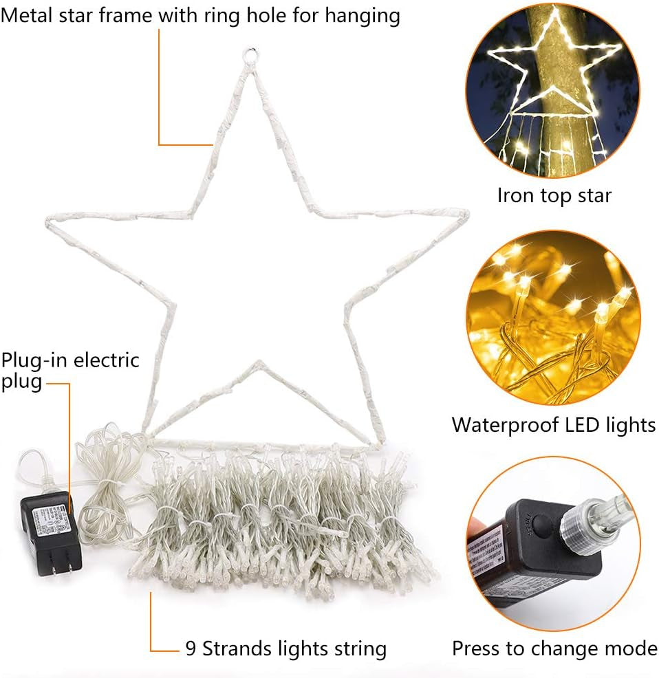 Christmas Decoration Star Lights Outdoor,320 LED 16.4Ft Christmas String Lights[8 Modes& Waterproof] for Halloween Xmas New Year Holiday Birthday(Iron) (Warm White)