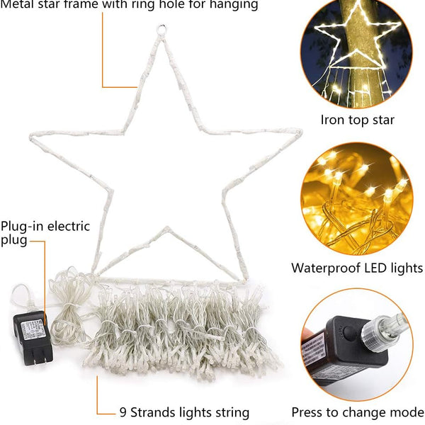 Christmas Decoration Star Lights Outdoor,320 LED 16.4Ft Christmas String Lights[8 Modes& Waterproof] for Halloween Xmas New Year Holiday Birthday(Iron) (Warm White)