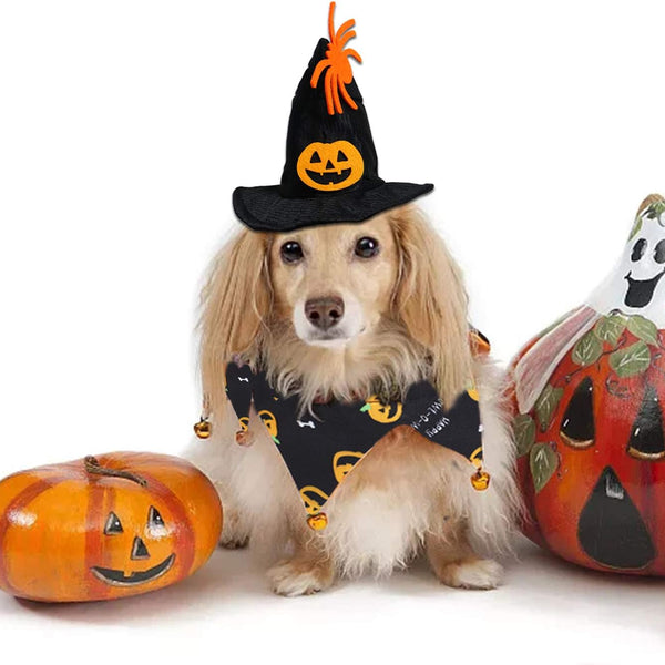 Cat Halloween Costume Halloween Cat Collar with Bells and Halloweens Pumpkin Hat Cats Costume Suit for Cats and Small Dogs