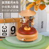 Wooden Carousel Music Box Ornaments Rotatable Hand-Cranked Music Box DIY Handmade Birthday Christmas Gift Children’S Toys