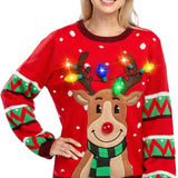 Light up Ugly Christmas Sweaters for Women,Funny LED Reindeer Christmas Sweater for Women,Holiday Sweater