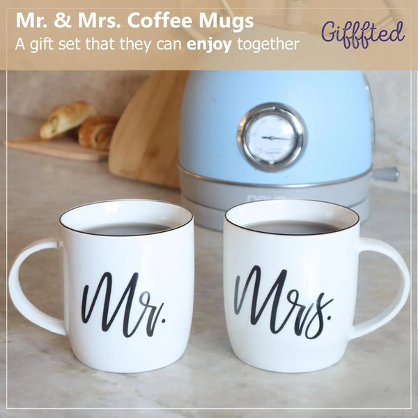 Triple  Mr and Mrs Coffee Mugs Couples Gifts Ideas for Christmas Wedding Anniversary Engagement Valentines His Hers Present,Husband Wife Him Her Men Women Bride Groom Newlyweds, Ceramic 380Ml