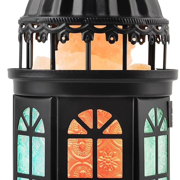 Himalayan Pink Salt Lamp with Dimmer, Metal Tower and USB, Vintage Natural Crystal Salt Night Light for Decor, Household Gifts or Yoga (Black)