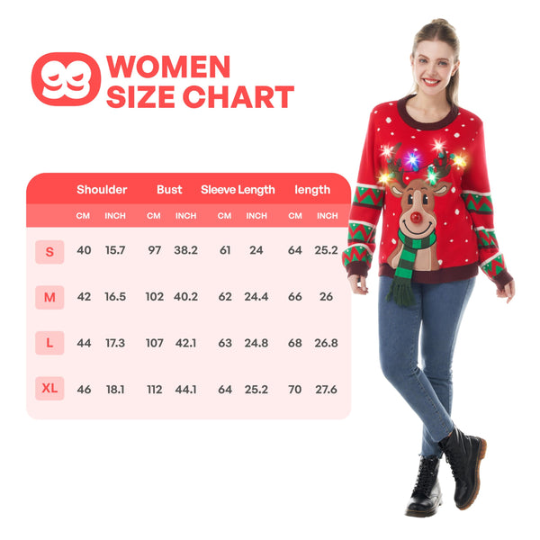 Light up Ugly Christmas Sweaters for Women,Funny LED Reindeer Christmas Sweater for Women,Holiday Sweater