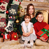 Christmas Pet Stockings Cat Dog Paw Dog Fish Bone Pattern Stockings Buffalo Plaid Fireplace Hanging Stockings for Fireplace Tree Decoration