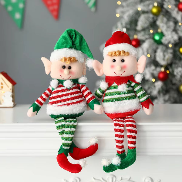 33X11Cm Red Green Christmas Decoration Plush Leg Elf Doll Ornaments Boys Girls Elves Toy Doll New Year Navidad Home Decoration