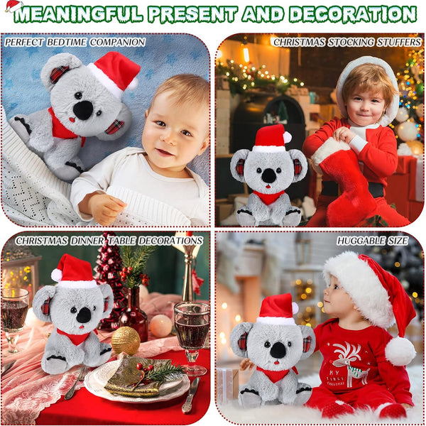 8 Inch Christmas Stuffed Animal Christmas Plush Doll with Santa Hat for Holiday Decoration Winter Gifts(Koalas Style)