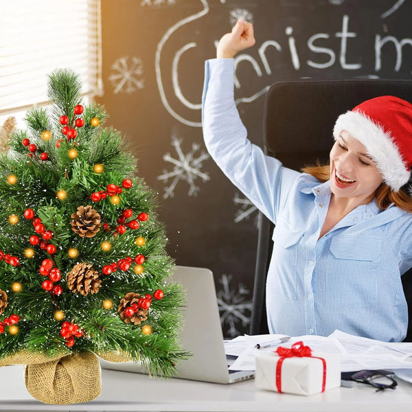 Mini Christmas Tree with Lights, 20Inch Table Top Miniature Christmas Trees Pre-Lit Artificial Mini Christmas Tree Spruce Desk Decoration with Miniature Pine Tree Pine Artificial Xmas Tree