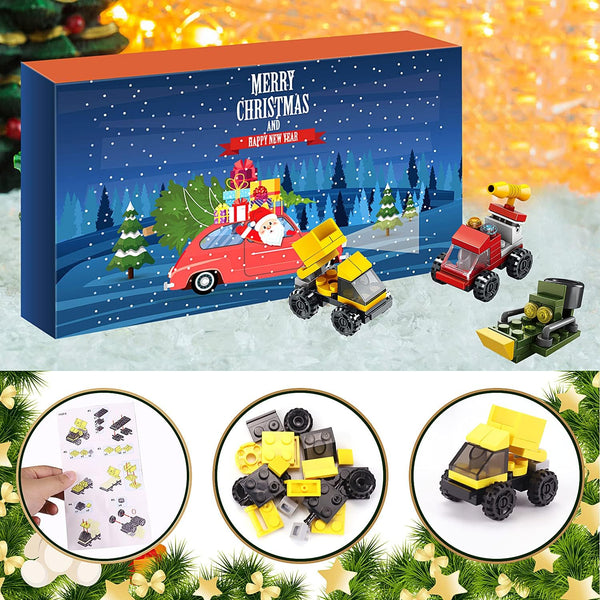 Advent Calendar 2021 for Kids, Countdown to Christmas Calendar with Vehicle Building Blocks, 24 Days of Christmas Advent Calendar Car Toy Xmas Gift Box for Boys Girls Age 6+