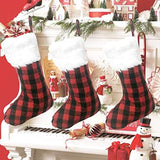 3 Pack 20 Inch Buffalo Plaid Christmas Stockings with Snowy White Faux Fur Hanging Ornaments Black Red Plaid Candy Gift Bags Decorations