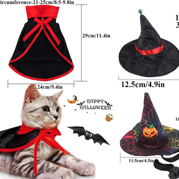 4 Pieces Halloween Pet Costume Set Bat Wings Witch Cloak Wizard Hat for Cats and Small Dogs Cute Puppy Cat Dress up Accessories Cosplay Halloween Party Decorations (Halloween)